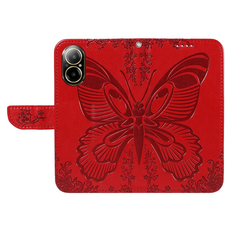 For Realme C67 4G PU Leather Phone Case Imprinted Pattern Wallet Phone Cover with Strap - Red