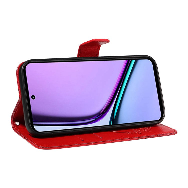 For Realme C67 4G PU Leather Phone Case Imprinted Pattern Wallet Phone Cover with Strap - Red