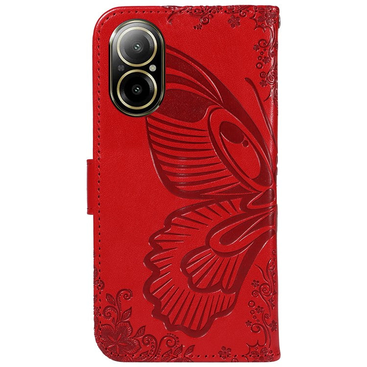 For Realme C67 4G PU Leather Phone Case Imprinted Pattern Wallet Phone Cover with Strap - Red