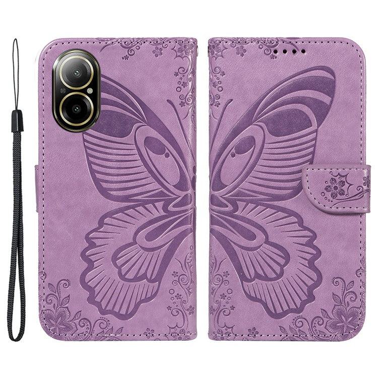 For Realme C67 4G PU Leather Phone Case Imprinted Pattern Wallet Phone Cover with Strap - Light Purple