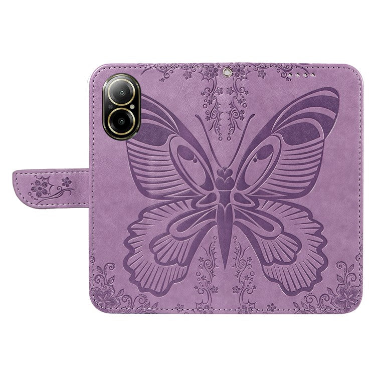 For Realme C67 4G PU Leather Phone Case Imprinted Pattern Wallet Phone Cover with Strap - Light Purple