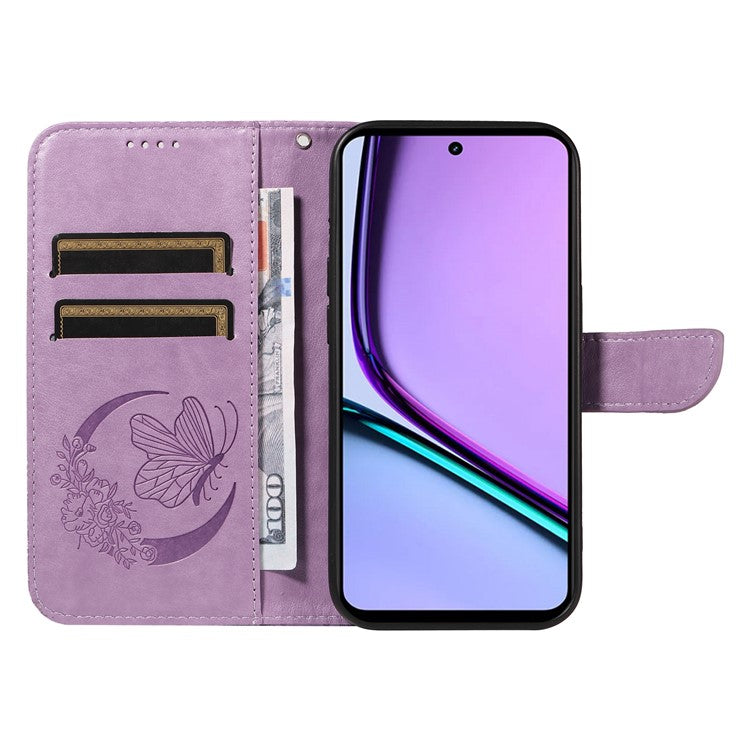 For Realme C67 4G PU Leather Phone Case Imprinted Pattern Wallet Phone Cover with Strap - Light Purple