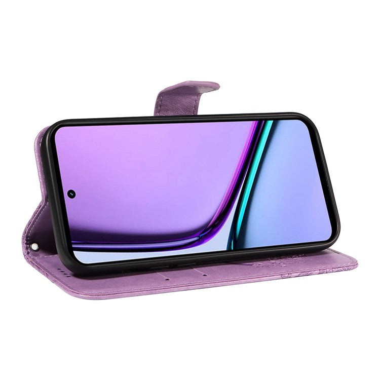 For Realme C67 4G PU Leather Phone Case Imprinted Pattern Wallet Phone Cover with Strap - Light Purple