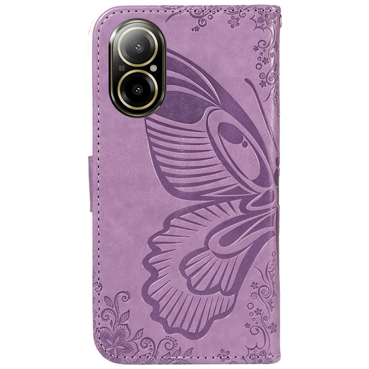 For Realme C67 4G PU Leather Phone Case Imprinted Pattern Wallet Phone Cover with Strap - Light Purple