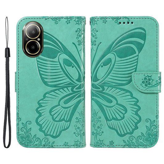 For Realme C67 4G PU Leather Phone Case Imprinted Pattern Wallet Phone Cover with Strap - Green