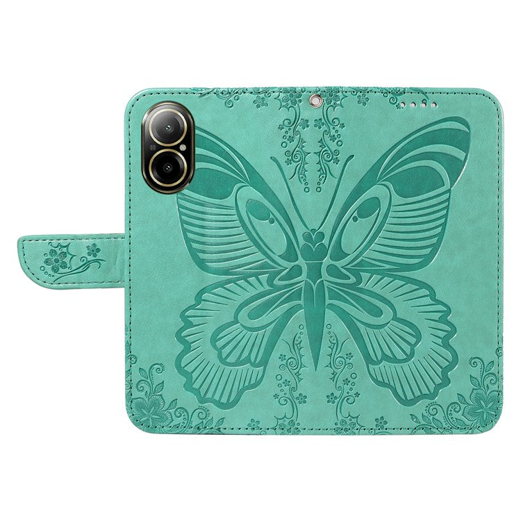 For Realme C67 4G PU Leather Phone Case Imprinted Pattern Wallet Phone Cover with Strap - Green