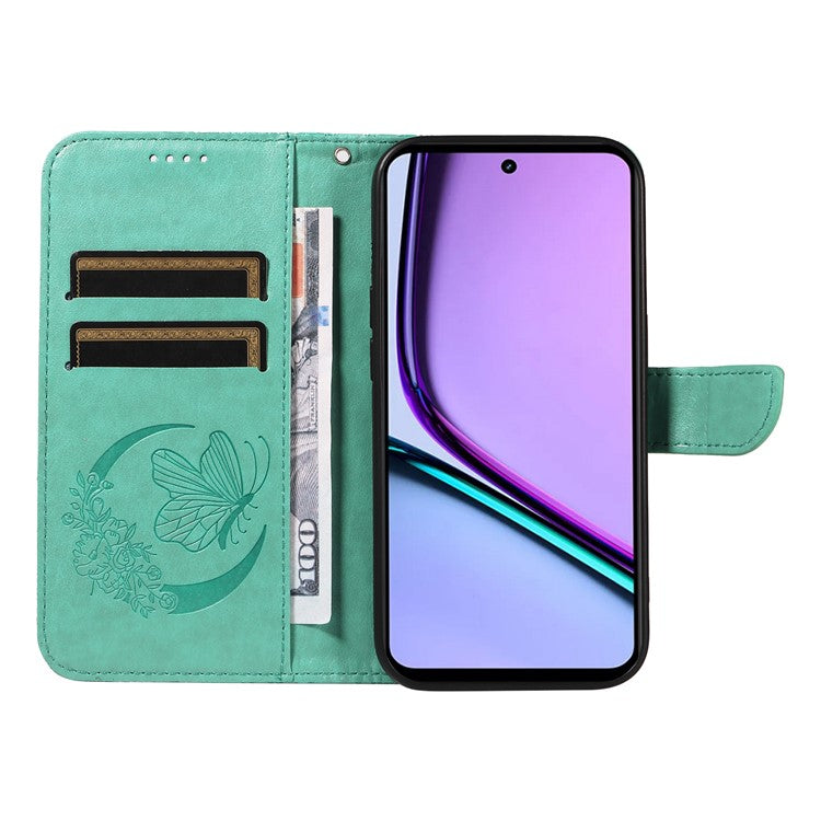 For Realme C67 4G PU Leather Phone Case Imprinted Pattern Wallet Phone Cover with Strap - Green