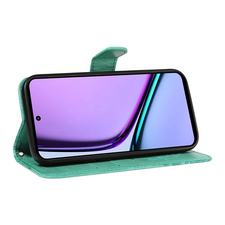 For Realme C67 4G PU Leather Phone Case Imprinted Pattern Wallet Phone Cover with Strap - Green