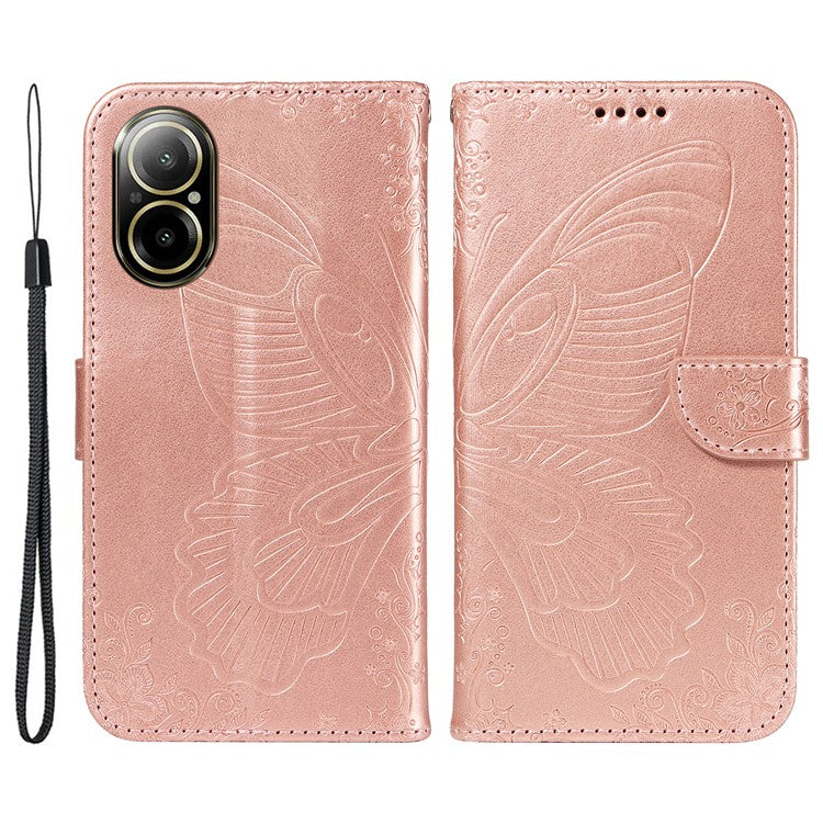For Realme C67 4G PU Leather Phone Case Imprinted Pattern Wallet Phone Cover with Strap - Rose Gold