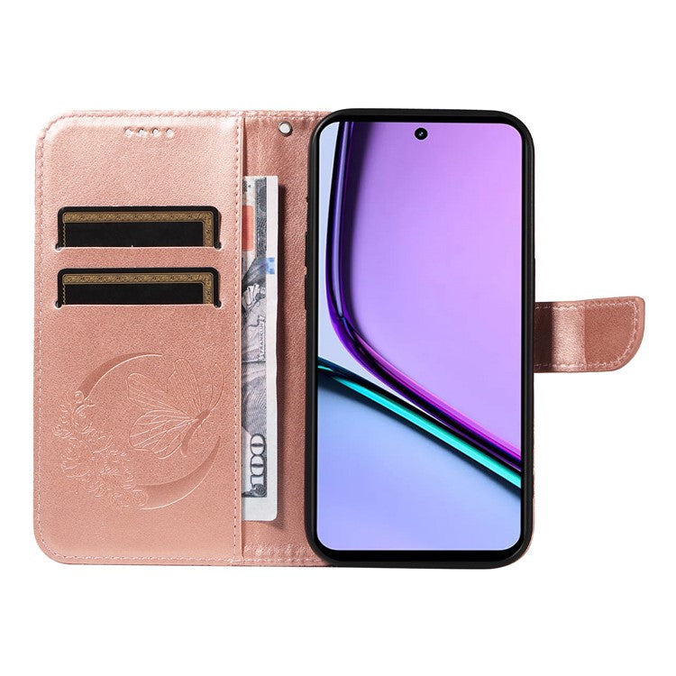 For Realme C67 4G PU Leather Phone Case Imprinted Pattern Wallet Phone Cover with Strap - Rose Gold