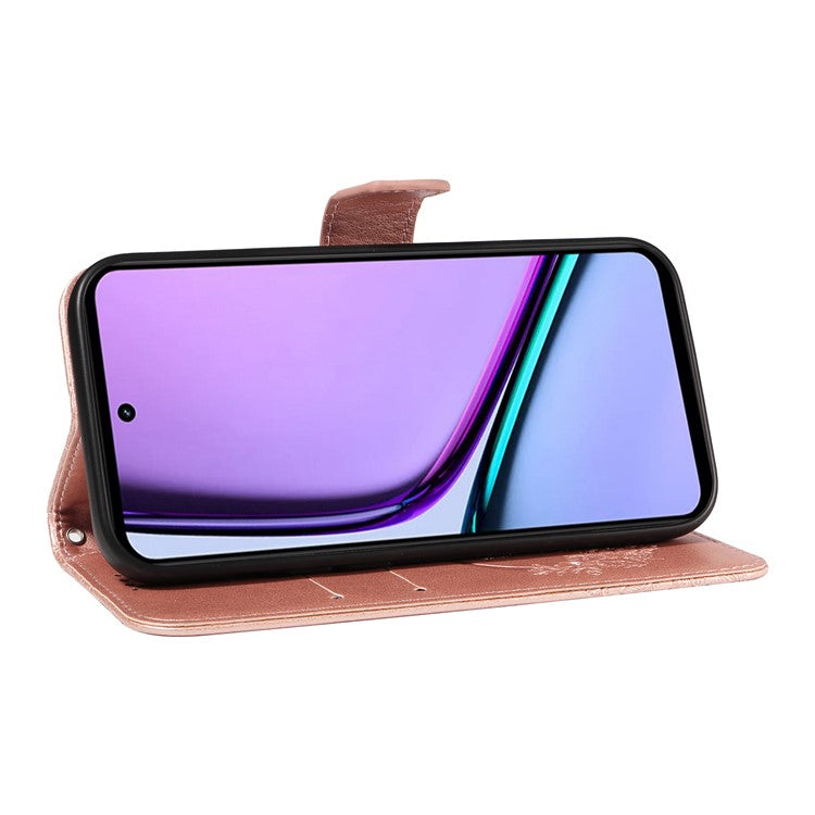 For Realme C67 4G PU Leather Phone Case Imprinted Pattern Wallet Phone Cover with Strap - Rose Gold
