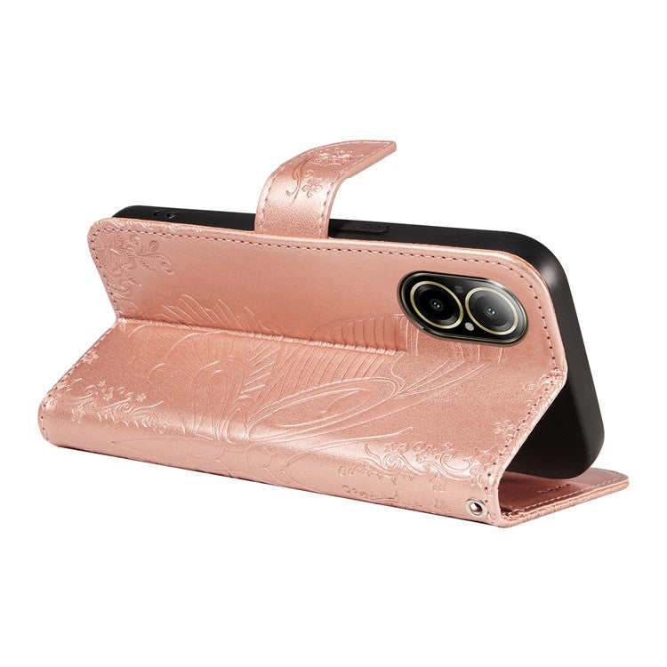 For Realme C67 4G PU Leather Phone Case Imprinted Pattern Wallet Phone Cover with Strap - Rose Gold