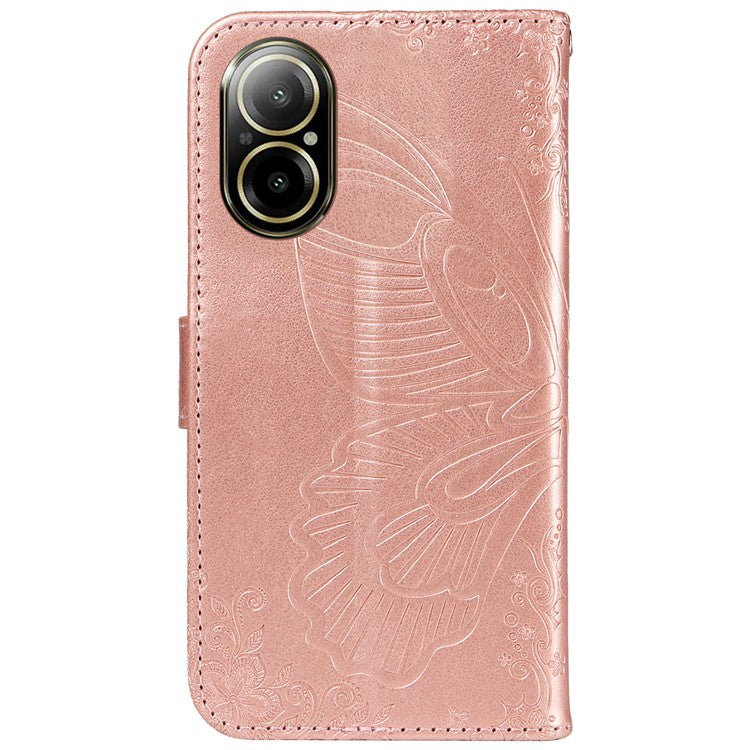 For Realme C67 4G PU Leather Phone Case Imprinted Pattern Wallet Phone Cover with Strap - Rose Gold