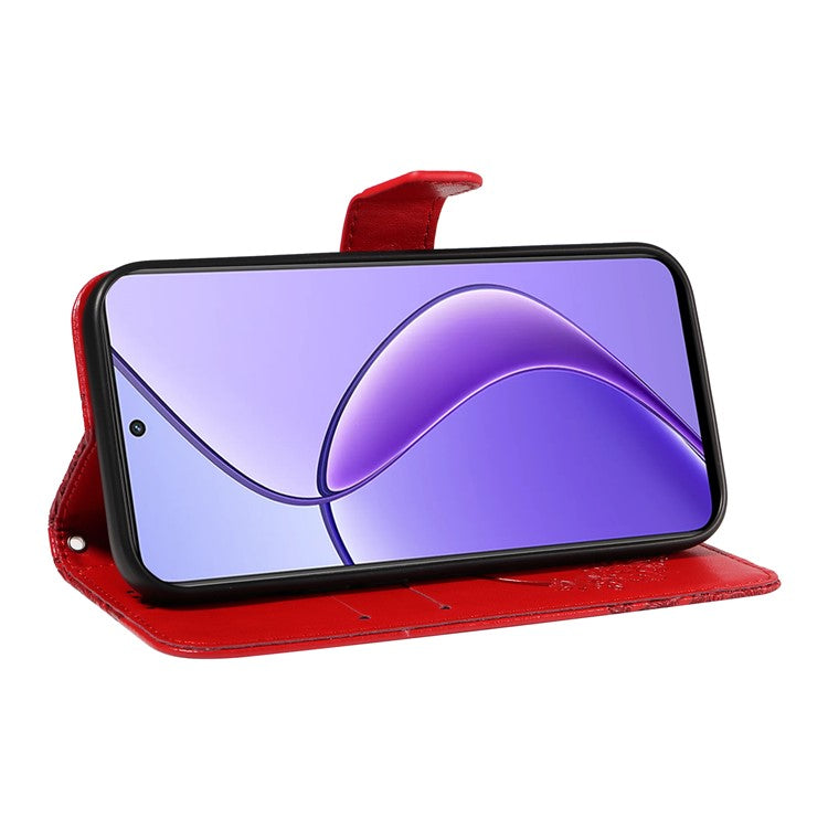 For Realme 12 5G Phone Stand Case Butterfly Imprint Leather Wallet Phone Cover with Strap - Red