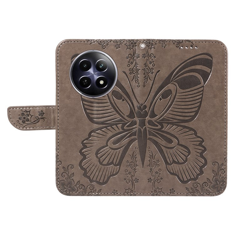 For Realme 12 5G Phone Stand Case Butterfly Imprint Leather Wallet Phone Cover with Strap - Grey
