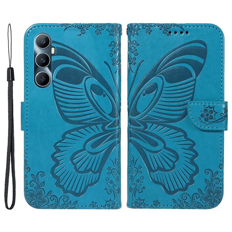 For Realme C65 4G Wholesale Phone Case Butterfly Pattern PU Leather Flip Phone Cover - Blue
