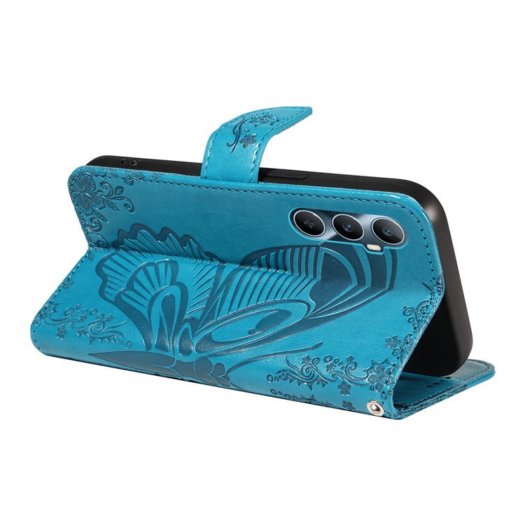 For Realme C65 4G Wholesale Phone Case Butterfly Pattern PU Leather Flip Phone Cover - Blue