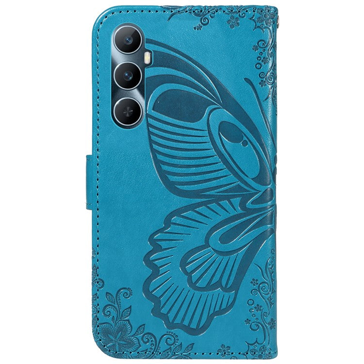 For Realme C65 4G Wholesale Phone Case Butterfly Pattern PU Leather Flip Phone Cover - Blue