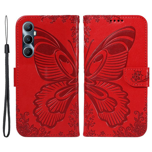 For Realme C65 4G Wholesale Phone Case Butterfly Pattern PU Leather Flip Phone Cover - Red