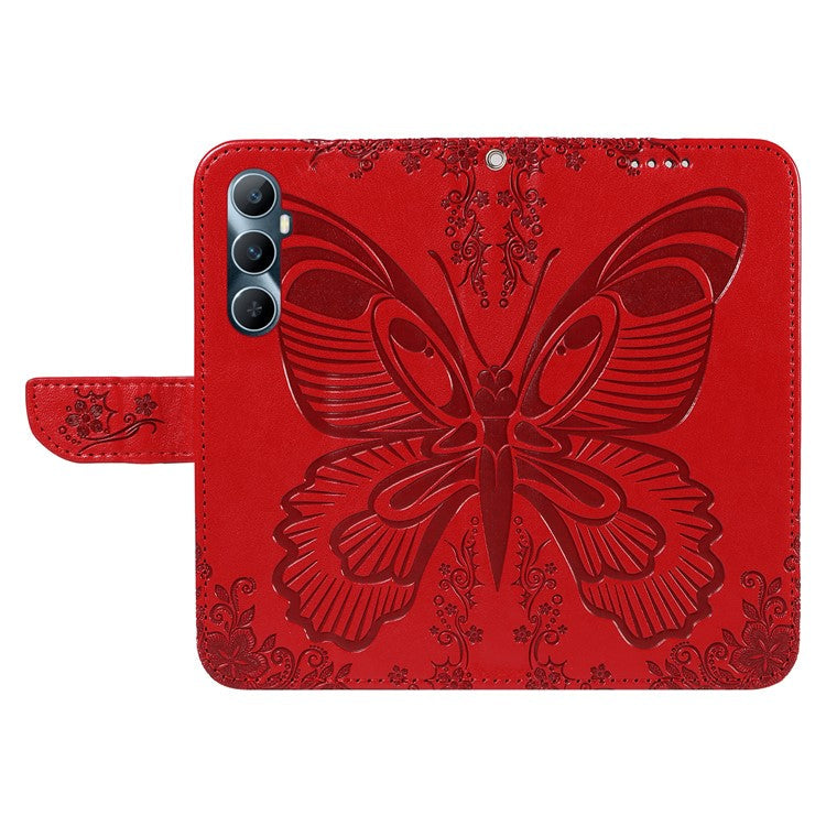 For Realme C65 4G Wholesale Phone Case Butterfly Pattern PU Leather Flip Phone Cover - Red