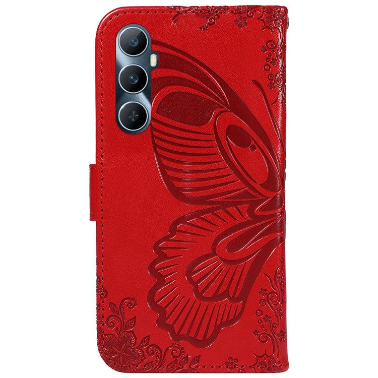For Realme C65 4G Wholesale Phone Case Butterfly Pattern PU Leather Flip Phone Cover - Red