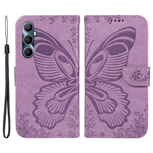 For Realme C65 4G Wholesale Phone Case Butterfly Pattern PU Leather Flip Phone Cover - Light Purple
