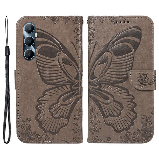For Realme C65 4G Wholesale Phone Case Butterfly Pattern PU Leather Flip Phone Cover - Grey