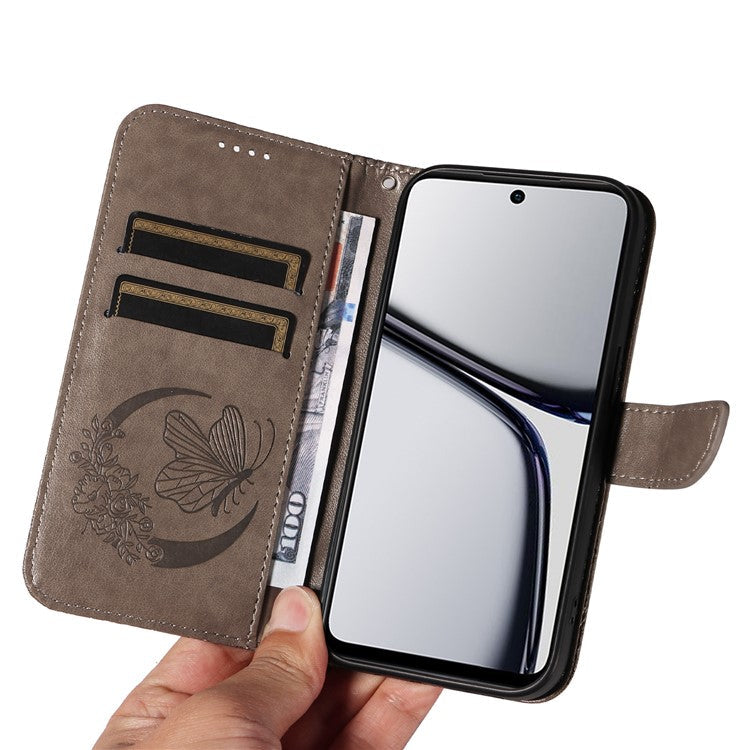 For Realme C65 4G Wholesale Phone Case Butterfly Pattern PU Leather Flip Phone Cover - Grey