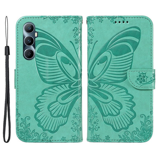 For Realme C65 4G Wholesale Phone Case Butterfly Pattern PU Leather Flip Phone Cover - Green