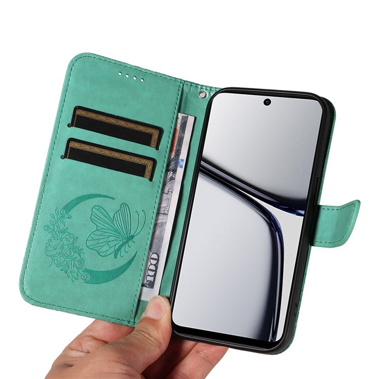For Realme C65 4G Wholesale Phone Case Butterfly Pattern PU Leather Flip Phone Cover - Green