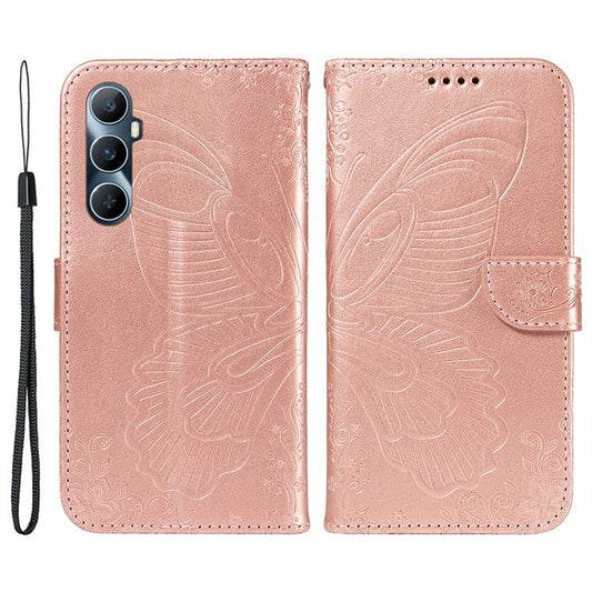 For Realme C65 4G Wholesale Phone Case Butterfly Pattern PU Leather Flip Phone Cover - Rose Gold