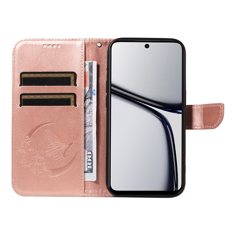 For Realme C65 4G Wholesale Phone Case Butterfly Pattern PU Leather Flip Phone Cover - Rose Gold