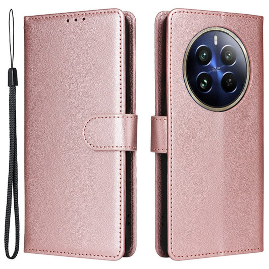 For Realme 12 Pro+ 5G / Realme 12 Pro 5G Case 3 Card Slots PU Leather Wallet Stand Phone Cover - Rose Gold