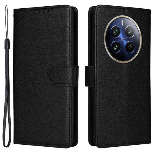 For Realme 12 Pro+ 5G / Realme 12 Pro 5G Case 3 Card Slots PU Leather Wallet Stand Phone Cover - Black