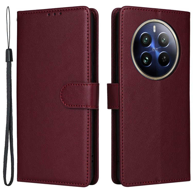 For Realme 12 Pro+ 5G / Realme 12 Pro 5G Case 3 Card Slots PU Leather Wallet Stand Phone Cover - Wine Red