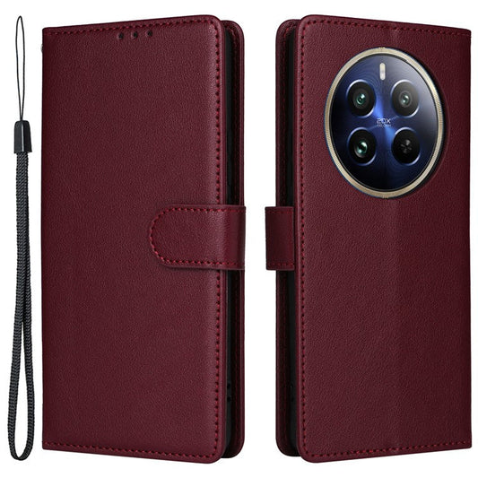 For Realme 12 Pro+ 5G / Realme 12 Pro 5G Case 3 Card Slots PU Leather Wallet Stand Phone Cover - Wine Red