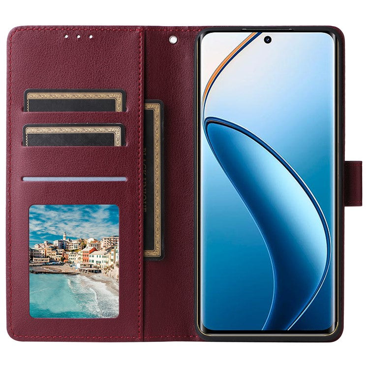 For Realme 12 Pro+ 5G / Realme 12 Pro 5G Case 3 Card Slots PU Leather Wallet Stand Phone Cover - Wine Red