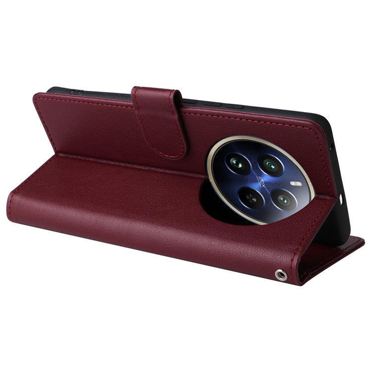 For Realme 12 Pro+ 5G / Realme 12 Pro 5G Case 3 Card Slots PU Leather Wallet Stand Phone Cover - Wine Red
