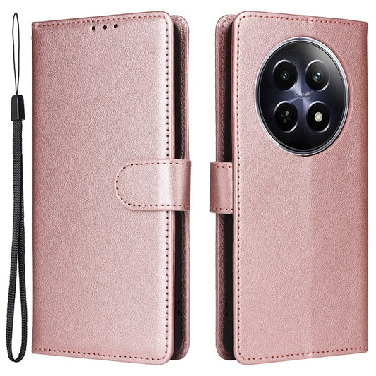 For Realme 12 5G Case 3 Card Slots PU Leather Wallet Stand Phone Cover - Rose Gold