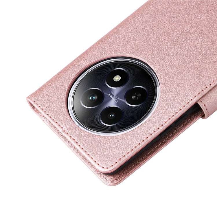For Realme 12 5G Case 3 Card Slots PU Leather Wallet Stand Phone Cover - Rose Gold