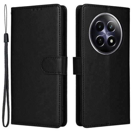 For Realme 12 5G Case 3 Card Slots PU Leather Wallet Stand Phone Cover - Black