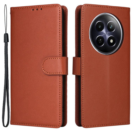 For Realme 12 5G Case 3 Card Slots PU Leather Wallet Stand Phone Cover - Brown