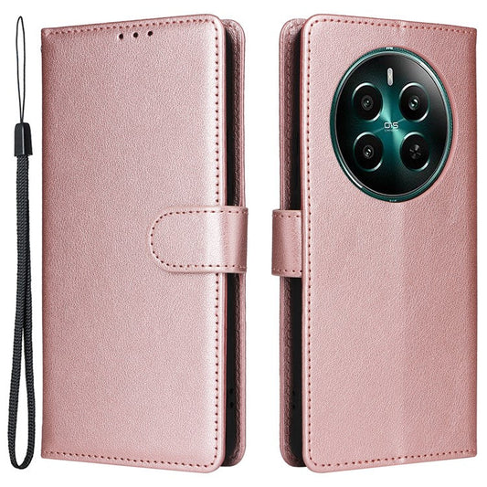 For Realme 12 4G / 12+ 5G Case 3 Card Slots Slim-Fit PU Leather Wallet Stand Phone Cover - Rose Gold
