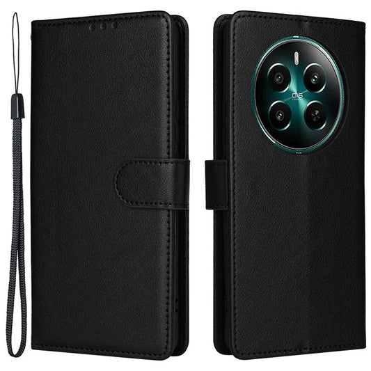 For Realme 12 4G / 12+ 5G Case 3 Card Slots Slim-Fit PU Leather Wallet Stand Phone Cover - Black