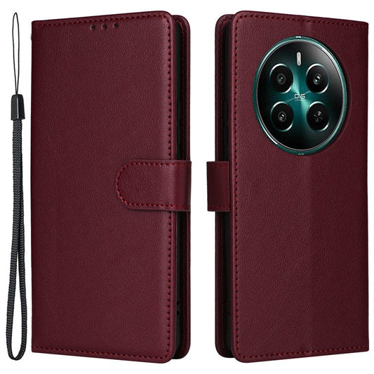 For Realme 12 4G / 12+ 5G Case 3 Card Slots Slim-Fit PU Leather Wallet Stand Phone Cover - Wine Red