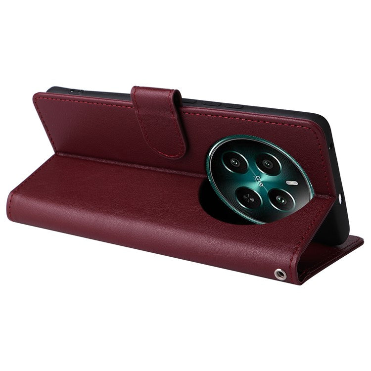 For Realme 12 4G / 12+ 5G Case 3 Card Slots Slim-Fit PU Leather Wallet Stand Phone Cover - Wine Red