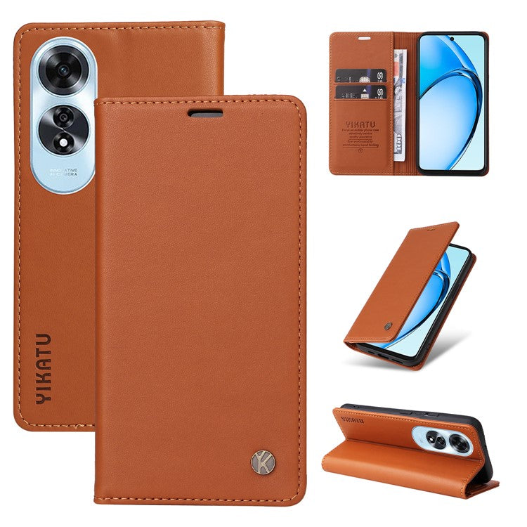 YIKATU YK-001 For Oppo A60 4G Case Stand View Magnetic Protect PU Leather Phone Cover - Brown