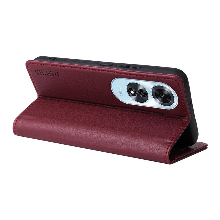 YIKATU YK-001 For Oppo A60 4G Case Stand View Magnetic Protect PU Leather Phone Cover - Wine Red