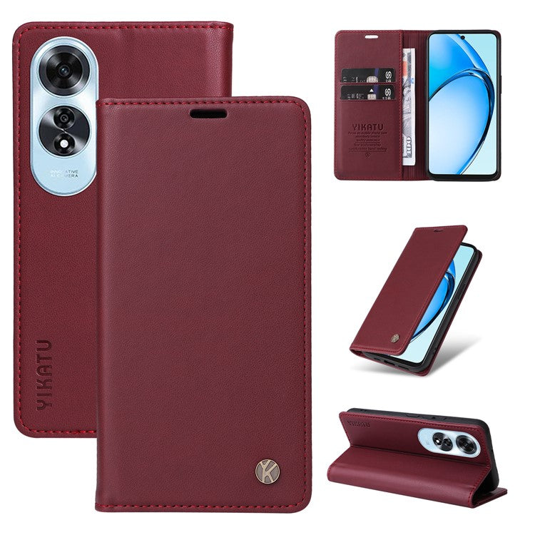 YIKATU YK-001 For Oppo A60 4G Case Stand View Magnetic Protect PU Leather Phone Cover - Wine Red