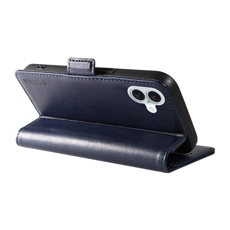 YIKATU YK-007 For iPhone 16 Plus Case Litchi Texture Wallet PU Leather Flip Phone Cover - Navy Blue